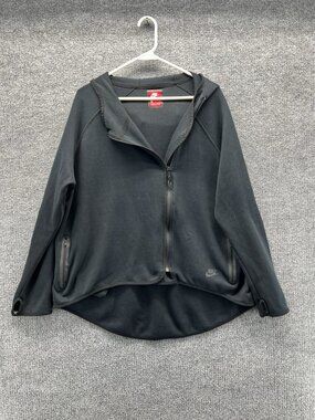 Nike Tech Fleece Hoodie Womens XL Black High Neck Full Zip Pockets Sweatshirt